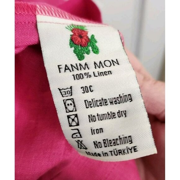 NWT Fanm Mon XS LORR LINEN LATRICE DRESS Pink Flower Embroidered Pleats Pockets - Picture 6 of 6